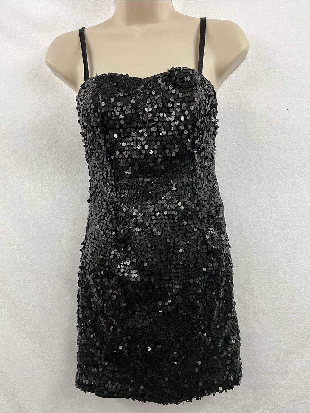 H&M Black Sequin Spaghetti-Strap Mini Dress